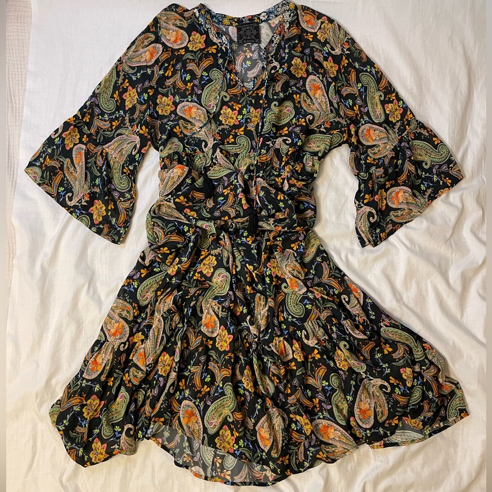 Johnny Was Jade Bryce Midi Dress Paisley Floral Bell Sleeve Maxi Muumuu Long